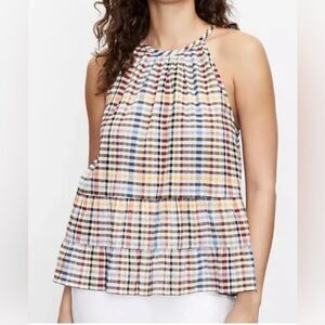 Loft Tiered Peplum Halter Tank Gingham Plaid Fall Size M EUC
